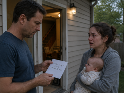At Midnight, My Wife Pointed at Our Basement Tenant’s Daughter and Her Crying Baby and Said, “Pay Double Rent or Get Out”—I Thought Her Cruelty Was the Worst Thing I’d Learn About Her, Until Months Later the Young Mother Put a Note in My Hand