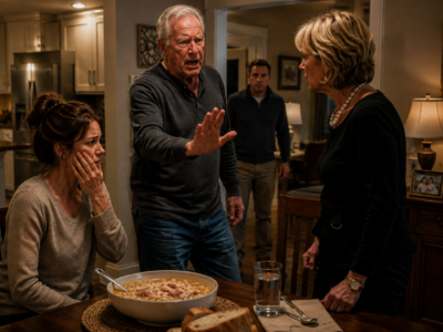 My Mother-in-Law Said My Broke Father-in-Law Didn’t Deserve Dinner After His Company Collapsed. When I Brought Him His Favorite Stew, She Hit Me for Defying Her—But the Moment He Forced Himself Out of That Chair, Something in Our Family Finally Broke.